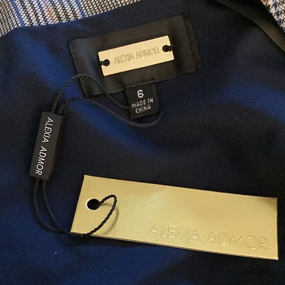 Alexia Admor NWT Camilla V Neck Plaid Sheath Dress in Gray/Blue. Size 6. - Picture 8 of 10